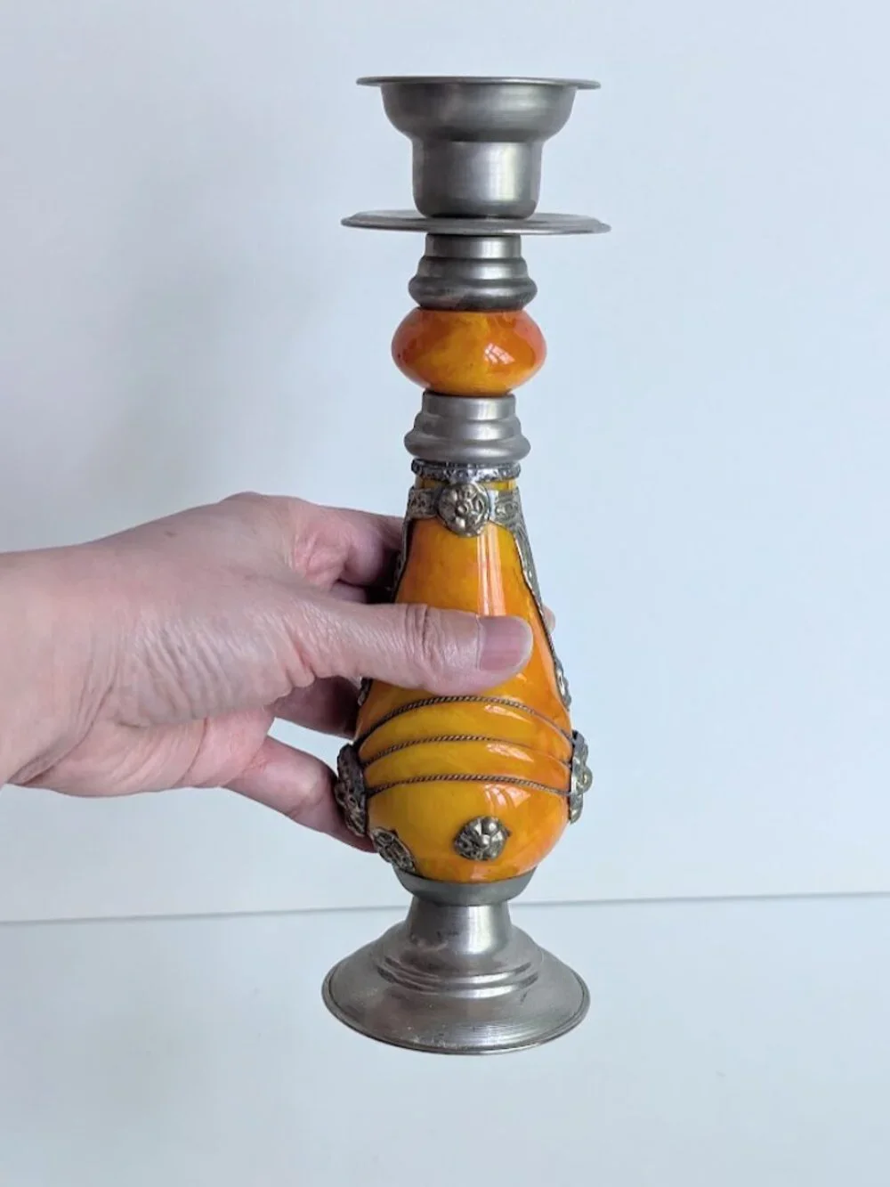 Vintage Moroccan Hand Made Resin & Metal Candle Holder Middle Eastern Decor 9